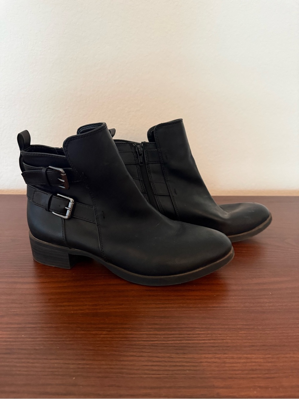 Women's Black Ankle Boots with Buckle Detail